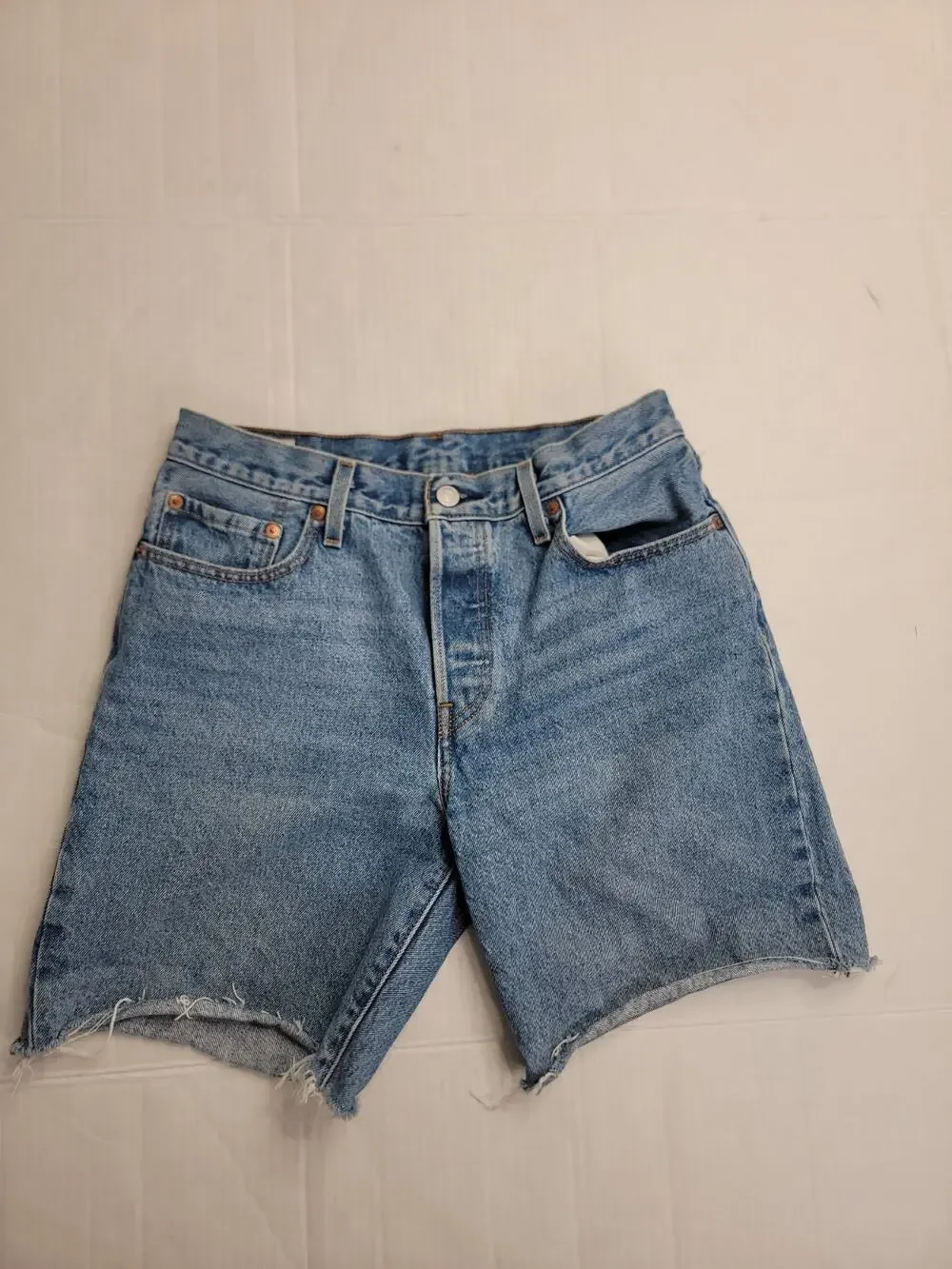 Levis Premium 501 Denim Shorts SZ 28 High Rise Button Fly Big E Jorts Festival